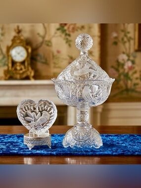 VTG ~ The Byrdes Collection Pedestal Compote with lid Heart-Shaped Trinket Dish